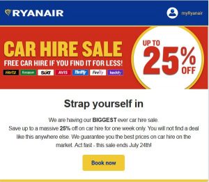 Oferta de Alquiler de Coches Ryanair